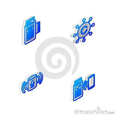 Set Isometric line Copywriting network, POS terminal, Voice assistant and icon. Vector Vector Illustration