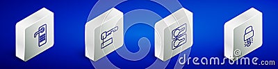 Set Isometric line Digital door lock, Marked key, Casting keys and Key broke inside of padlock icon. Vector Stock Photo