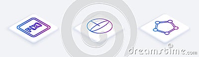 Set Isometric line Equation solution, Calculator and Geometric figure Sphere. White square button. Vector Vector Illustration