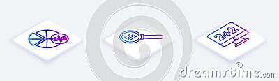 Set Isometric line Equation solution, Paper clip and Graph, schedule, chart, diagram. White square button. Vector. Vector Illustration