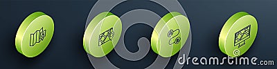 Set Isometric line Folded map with location marker, Gps device, Route and Monitor icon. Vector Vector Illustration