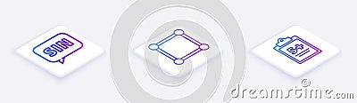 Set Isometric line Human brain, Chalkboard with diagram and Mathematics function sine. White square button. Vector Vector Illustration