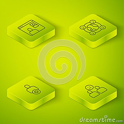 Set Isometric line International community, Add to friend, Complicated relationship and Video chat conference icon Vector Illustration