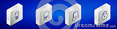 Set Isometric line Key broke inside of padlock, Bunch keys, Bicycle and Lock icon. Vector Stock Photo