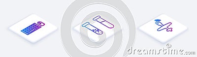 Set Isometric line Keyboard and mouse, Test tube and flask and UAV Drone. White square button. Vector Vector Illustration