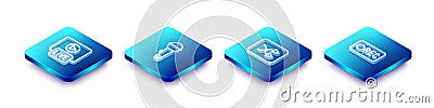 Set Isometric line Live stream, Microphone, Arrow shuffle and Record button icon. Vector Vector Illustration