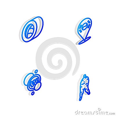 Set Isometric line Location South Korea, Sushi, Korean won coin and Ginseng root icon. Vector Vector Illustration