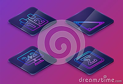 Set Isometric line Mathematics function cosine, Graph, schedule, chart, diagram, Calendar and Geometric figure Square Vector Illustration
