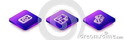 Set Isometric line Mobile gaming, Case of computer and Game dice icon. Vector Vector Illustration