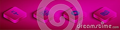 Set Isometric line Push pin, Online class, Atom and Open book icon. Vector Vector Illustration