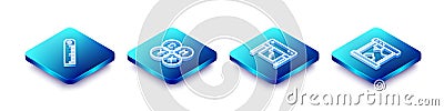 Set Isometric line Ruler, CMYK color mixing, Plotter and 3D printer icon. Vector Vector Illustration