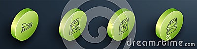 Set Isometric line Stapler, Document with graph chart, and Delete file document icon. Vector Vector Illustration