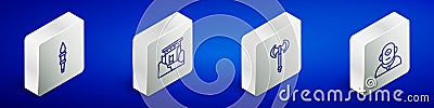 Set Isometric line Torch flame, Ancient ruins, Medieval axe and Cyclops icon. Vector Vector Illustration