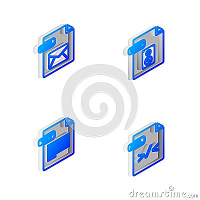 Set Isometric line WAV file document, EML, TXT and XSL icon. Vector Vector Illustration