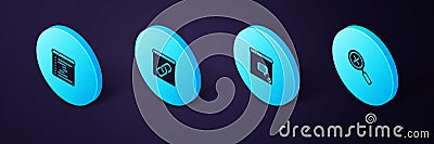 Set Isometric Magnifying glass and delete, New chat messages notification, Browser window and icon. Vector Vector Illustration