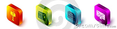 Set Isometric Mail box, Envelope, Laptop with envelope and Envelope with star icon. Vector Vector Illustration