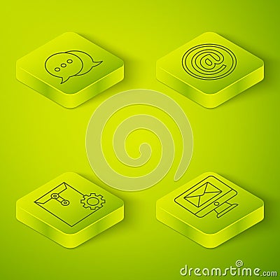 Set Isometric Mail and e-mail, Envelope setting, Monitor and envelope and Speech bubble chat icon. Vector Vector Illustration