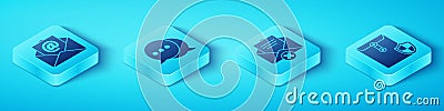 Set Isometric Mail and e-mail, Speech bubble chat, Envelope with shield and Delete envelope icon. Vector Vector Illustration