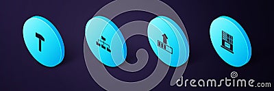 Set Isometric Mail server, Loading, Folder tree and Hammer icon. Vector Vector Illustration