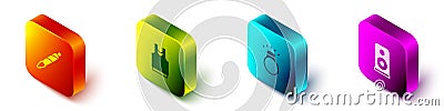 Set Isometric Marijuana joint, spliff, Undershirt, Diamond ring and Stereo speaker icon. Vector Stock Photo