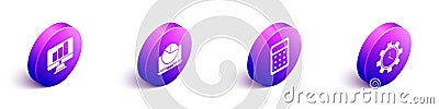 Set Isometric Monitor with graph chart, Laptop with graph chart, Calculator and Time Management icon. Vector Vector Illustration