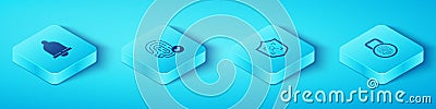 Set Isometric Motion sensor, Fingerprint, with lock and Shield face recognition icon. Vector Vector Illustration