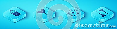 Set Isometric Mulled wine, Balloon in form of heart, Dart arrow and Firework icon. Vector Vector Illustration