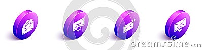 Set Isometric Outgoing mail, Envelope setting, Envelope and Delete envelope icon. Vector Vector Illustration