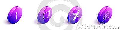 Set Isometric Paint brush, Heart with Bezier curve, Crossed ruler and pencil and Grid graph paper icon. Vector. Vector Illustration