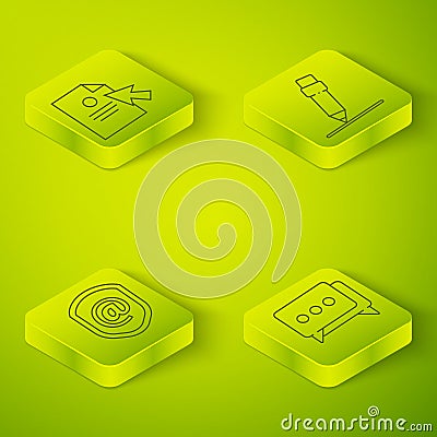 Set Isometric Pencil with eraser, Shield with mail and e-mail, Speech bubble chat and Document and cursor icon. Vector Vector Illustration