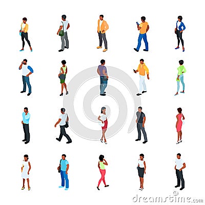 Set of isometric people with different skin color. Vector Illustration