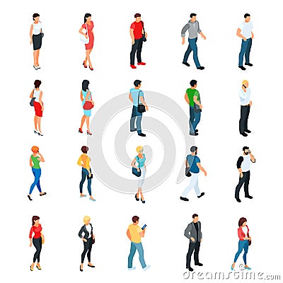 Set of isometric people isolated on white background. Vector Illustration