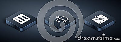 Set Isometric Pie chart infographic, Intersection point and Hierarchy organogram icon. Vector Stock Photo
