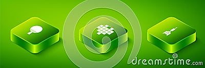 Set Isometric Pixel hearts for game, Dart arrow and Racket icon. Vector Vector Illustration
