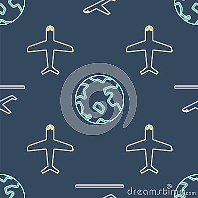 Set Isometric Plane takeoff, Plane and Worldwide icon. Vector Vector Illustration