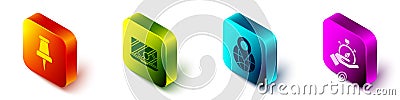 Set Isometric Push pin, City map navigation, Location on the globe and Compass icon. Vector Vector Illustration