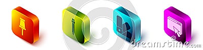 Set Isometric Push pin, Pencil with eraser, Color palette guide and Web design and development icon. Vector Vector Illustration