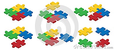 Set of Isometric puzzle pieces. Concept of teamwork, communication, problem or challenge solution. Vector illustration. Vector Illustration
