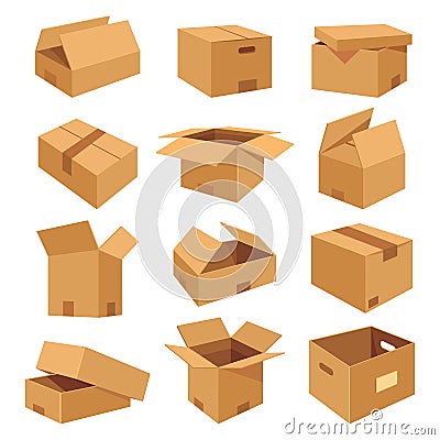 Set of isometric realistic boxes, flat icons. Vector Illustration