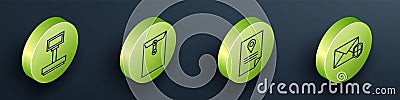Set Isometric Scale, Envelope, Document tracking marker system and Envelope with shield icon. Vector Vector Illustration