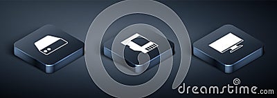 Set Isometric Server, Data, Web Hosting, Computer monitor screen and SD card icon. Vector Vector Illustration