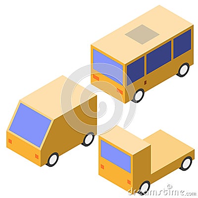 Set of isometric simple cars, elements for infographics, vector Vector Illustration