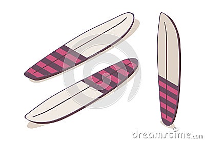 Set of isometric surfboard in various foresortening views like standing, lying down stand up paddle board or sup Stock Photo