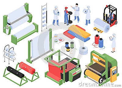 Textile Production Facilities Set Vector Illustration