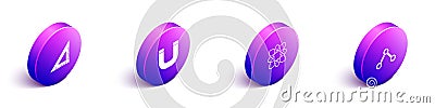 Set Isometric Triangular ruler, Magnet, Atom and Molecule icon. Vector Stock Photo