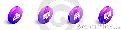 Set Isometric Upload inbox, Mail message lock password, Laptop with envelope and Mail and e-mail on speech bubble icon Vector Illustration