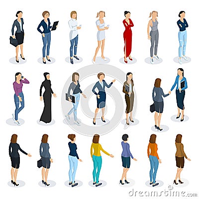 Set of isometric vector standing women Vector Illustration