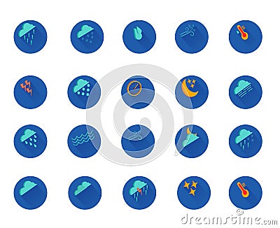 set of isometric weather forecast icons on a block with shadow Vector Illustration