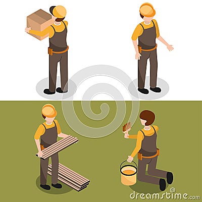 set of isometric workers Vector Illustration