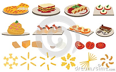 Set of Italian Cuisine Menu Vector Illustration